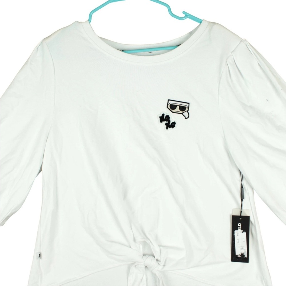KARL LAGERFELD PARIS Women Tie-Front Top White Size L 3/4 Sleeves NWT - Picture 4 of 15